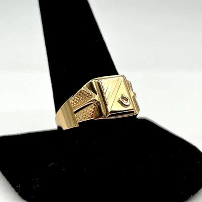 18k Yellow Gold Hollow Top Horseshoe Square Vintage Men's Ring SZ 11 (LO1009953) - Image 1 of 4