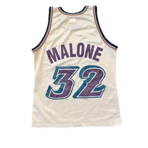 Utah Jazz Karl Malone Jersey Mens Size 40 White Champion Vintage - Picture 1 of 8
