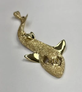 14K Yellow Gold Large Diamond Cut Shark Pendant - Picture 1 of 10