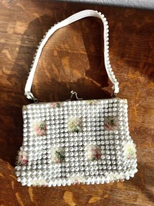 VINTAGE HANDTASCHE GRANDEE BEAD USA GELDBEUTEL FLORAL PASTELL - Bild 1 von 10