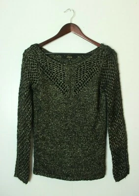 Suéter perforado Guess Los Angeles XXS de lana acrílico dorado/negro para mujer Foto 1 de 4