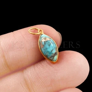 Smaller Solid 14k Gold Turquoise Gemstone Charm Pendant Handmade Charm Pendant - Picture 1 of 3