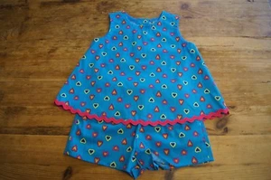 Handmade vintage retro romany top shorts age 4 turquoise with bright hearts - Picture 1 of 5