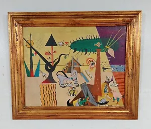 GREAT JOAN MIRO OIL ON CANVAS DATED 1960 WITH FRAME IN GOLDEN LEAF NICE GOOD C. - Picture 1 of 7