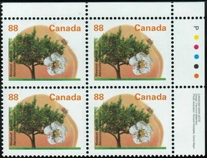 Canada sc#1373 Fruit Tree : Westcot Apricot, UR CBN Imprint Block GT4, Mint-NH - Picture 1 of 4