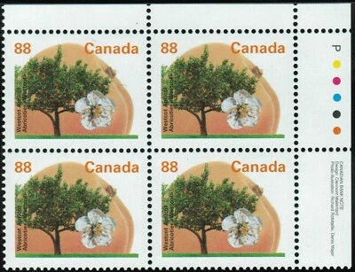 Canada sc#1373 Fruit Tree : Westcot Apricot, UR CBN Imprint Block GT4, Mint-NH - Image 1 of 4