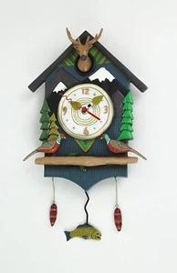 NEW - Allen Designs Mountain Time Lodge Theme Decorative Pendulum Wall Clock - Picture 1 of 4
