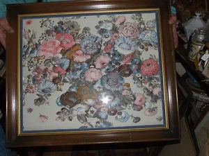 Vintage 1960s Framed TRAPUNTO Fabric Artwork 28" x 24" Raised Stuffed Flowers - Picture 1 of 4