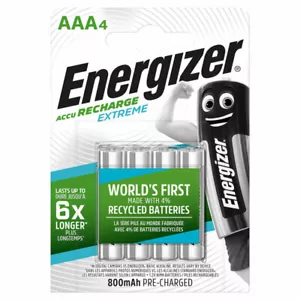 4 x Energizer Rechargeable AAA batteries Accu Recharge Extreme NiMH 800mAh HR03 - Picture 1 of 10