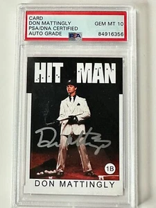 Don Mattingly YANKEES Autographed HIT MAN 1986 Set Card PSA GEM MINT 10 Auto - Picture 1 of 2