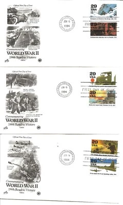 US Scott #2838A-J, First Day Covers 6/6/94 USS Normandy Pairs World War II - Image 1 of 2