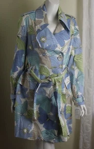 NWT Alberto Makali Sz 12 WILD Funky Blue Green Floral MOD Trench Jacket Coat - Picture 1 of 8