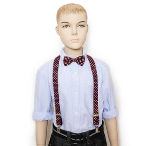 Burgundy w/ Polka dot bowtie & suspender set for Baby Toddler Kids Boys - Picture 1 of 5