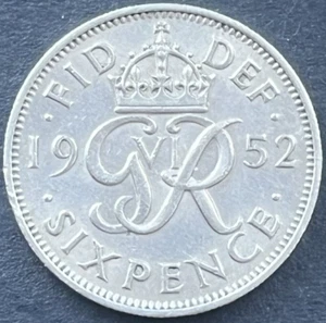 1952 Sixpence 6d George VI ExtremelyRare EF/aUNC Sp#4110 - Picture 1 of 2