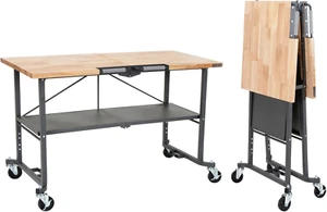 Smartfold Butcher Block Portable Workbench / Folding Utility Table (Hardwood Top - Picture 1 of 12