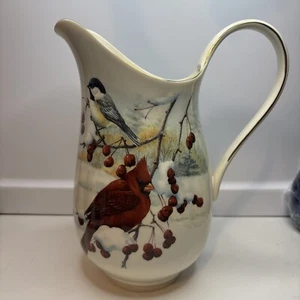 LENOX "Winter Greetings Scenic" Pitcher ~ Winter Birds Holiday Christmas ~ 64oz - Picture 1 of 10