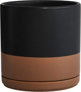 8 Inch Ceramic Planter Pot with Drainage Hole and Saucer, Indoor Cylinder round - Picture 1 of 12