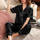 Womens Satin Short Sleeve Pyjamas Nightwear Pjs Set Ladies Silk Soft Pajamas