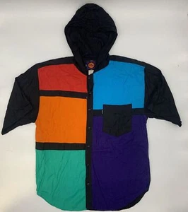 Vintage Z Bop Hemd mit Kapuze Knopfleiste Color Block Cut and Sew mit Tasche Herren L - Bild 1 von 6