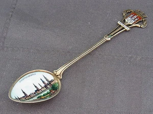 schöner alter Andenkenlöffel Hamburg Lombardsbrücke 800 Silber Emaille - Bild 1 von 6