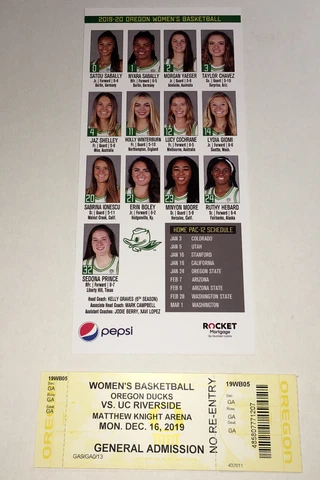 OREGON DUCKS 2019 UC RIVERSIDE HIGHLAND BASKETBALL TICKET/ROSTER SABRINA IONESCU Cover