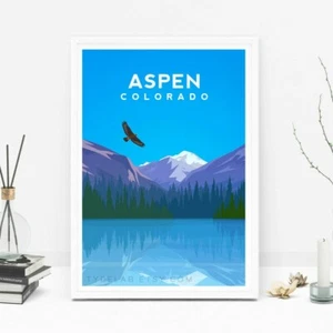 Aspen Art Print, Colorado Travel Poster, Rocky Mountains Original Illustration - Picture 1 of 6
