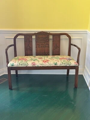 1960’s Chinoiserie Pagoda Settee W/ Floral Upholstery - Image 1 of 4