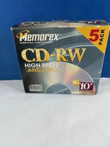 Memorex 5 Pack High Speed CD-RW 8x-10x Data 650MB/Mo 74 Minute NEW other - Picture 1 of 2