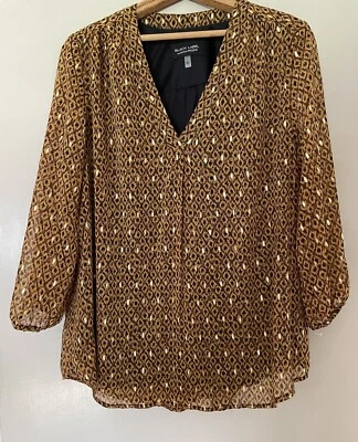 Blusa túnica EVAN PICONE ETIQUETA NEGRA patrón geométrico dorado, forrada, grande, nueva sin etiquetas Foto 1 de 4