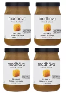 Organic Creamed Unfiltered Honey 4 Jars 22 oz with Free Wooden Honey Dipper - Picture 1 of 8