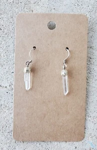 Handgefertigte kleine klare Rohquarz Kristall Ohrhänger Sterlingsilber CE04 - Bild 1 von 1