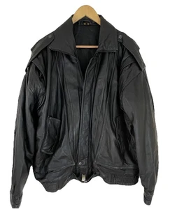 Chaqueta De Colección Años 90 Retro Cuero Negro Para Hombre Cremallera Bombardero Vuelo Motocicleta Talla M - Imagen 1 de 19