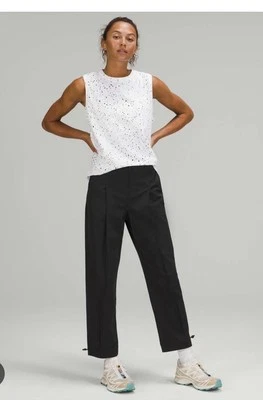 Pantalón Lululemon Mezcla Algodón Sarga Pliegue Frontal Alto Tiro Informal Negro 24 Foto 1 de 4