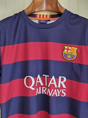Рубашка мужская FC Barcelona небольшая темно-красная в полоску футбольная Messi 10 Qatar Airways - Изображение 1 из 4