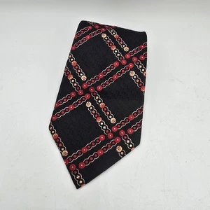 Mens Italiana Polyester Black Red Geometric Pattern Tie Made in England Vintage - Picture 1 of 4
