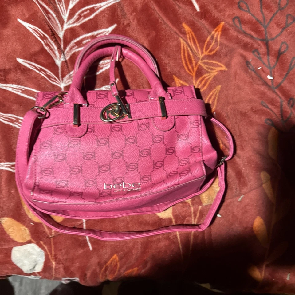 bebe Pink Monogram Mini Satchel Crossbody Purse Gold Hardware Y2K Bag - Image 1 of 4