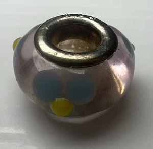 925 Sterling Silber Murano Glas Perle European Lampwork Slide Charm Rosa Blumen - Bild 1 von 8