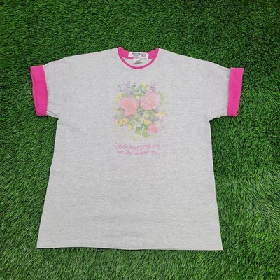 Vintage 90s Floral Christian Shirt Womens Large 21x26 Gray - Image 1 of 4