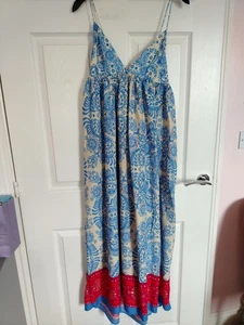 Zara Strappy Linen Blend Midi Dress Size M Blue New with Tags With Pockets - Picture 1 of 9