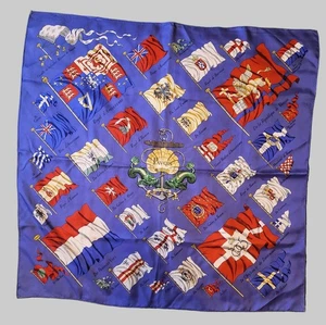 HERMES France Carre 90 Blue PAVOIS Royal European Nautical Flag Print Silk Scarf - Picture 1 of 10