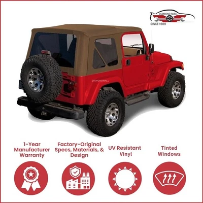 1997-06 Jeep Wrangler TJ Soft Top w/ Tinted Windows, Twill Vinyl, Saddle - Image 1 of 4