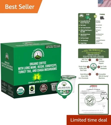 Instant Nootropic Mushroom Coffee Pods: Low Acid, Smooth Taste, 18 Count - Photo 1/4