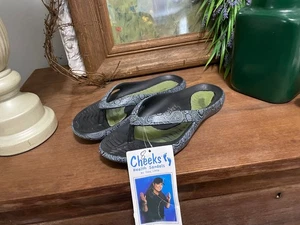 Cheeks Health Sandals By Tony Little Black Paisley Slip Ons Sz 8 BRAND NEW - Picture 1 of 15
