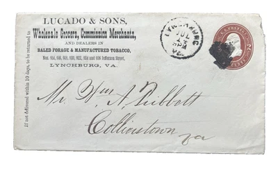 US SC U277  LYNCHBURG, VA POSTAL COVER HISTORY  1884-86 - Image 1 of 2