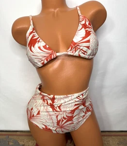 Old Navy Bikini Damen S Orange Weiß Tropical High Waist Triangel Oberteil - Bild 1 von 7