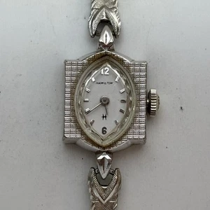 Vintage 1950-60s Hamilton 10K RGP White Gold Plate Square Womens Watch Cocktail - Bild 1 von 8