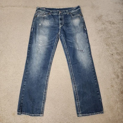True Religion Ricky Super T Jeans Mens 42 Distressed Straight Made USA Denim - Image 1 of 4