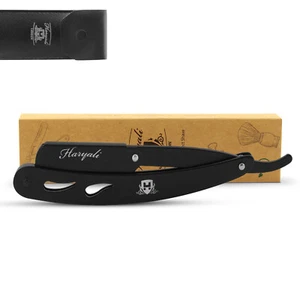 Maquinilla de afeitar de acero inoxidable corte garganta, afeitadora, afeitadora recta de peluquero negro esculpido - Imagen 1 de 8