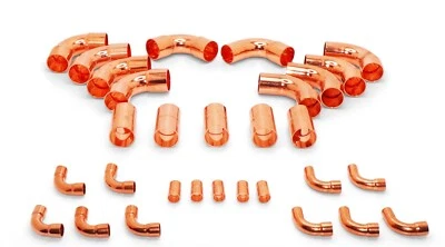 FLOTREK 3/8" & 7/8" OD HVAC Long Radius Copper Kit - (5) Coupling,(5) 90s,(5) Street 90s