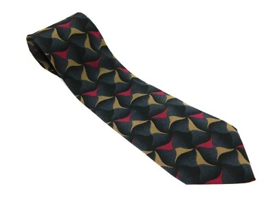 男式 ENZO BERTAZZIO LDM 真丝领带抽象黑色红色黄色三角形 — 第 1/3 张图片